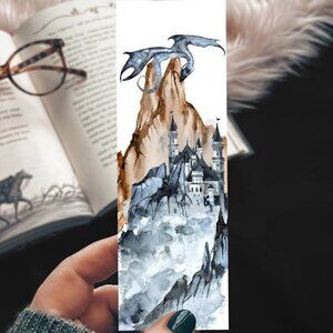 3 for $15 - Dragon & Castle Watercolor Cardstock Bookmark - Fantasy - NEW